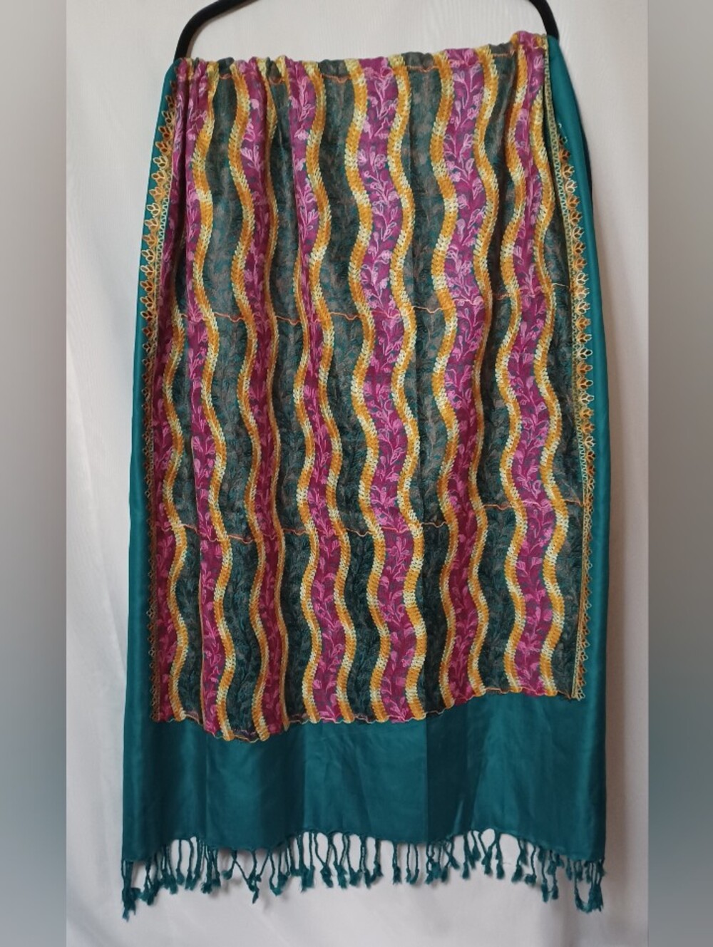 AYRA TEXTILE Shanto Kashmiri Shawl Teal Color with Embroidery.